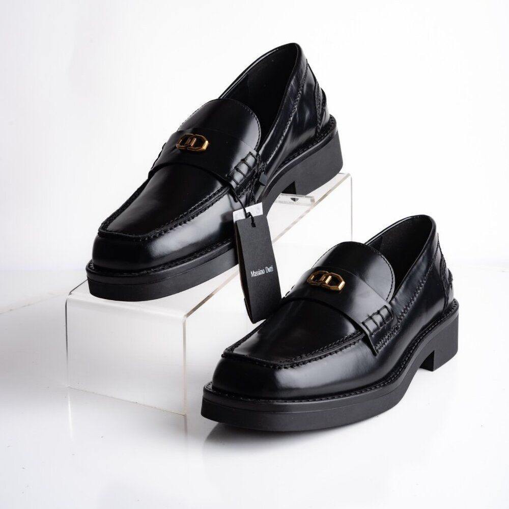 Massimo Dutti Womens Leather Loafers Shoes Black US 8.5 EU 39 NWT 1544/450 - Picture 1 of 8